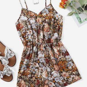 Women's Romper Sleeveless Rustic Floral Print Brown Romper size 4-6